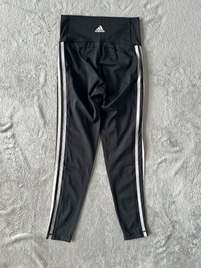 Adidas Black 3 Stripe Leggings Women’s Size S High Waisted Cropped Athletic Pan
